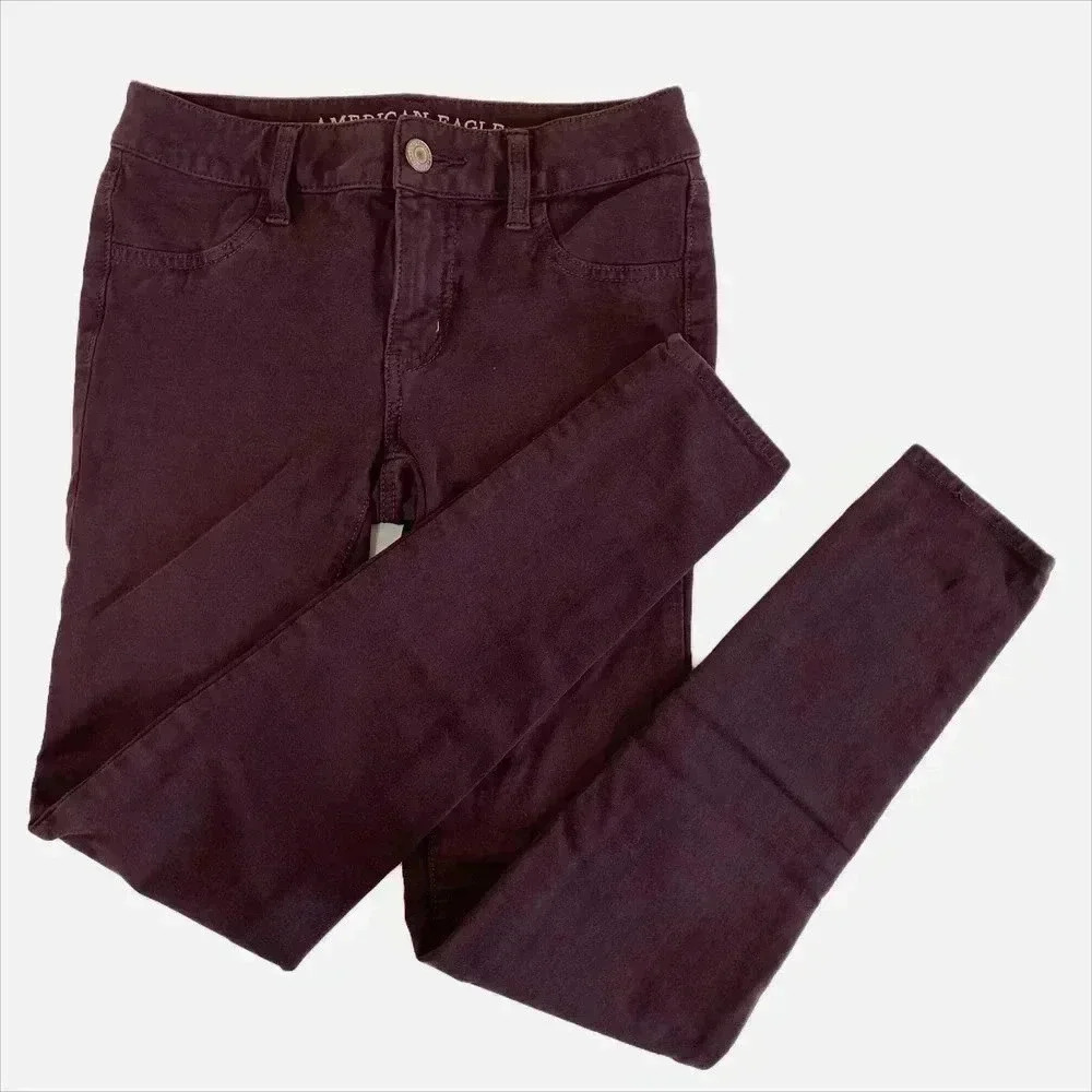 AE American Eagle Maroon Skinny Jeans Jegging Womens Size 2 Regular Burgundy